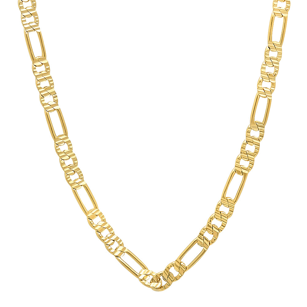 4mm 14k Yellow Gold Plated Flat Figaro Chain Necklace