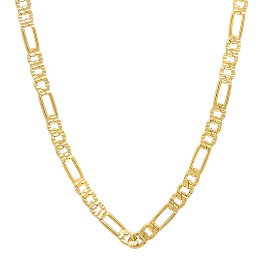 4mm 14k Yellow Gold Plated Flat Figaro Chain Necklace + Gift Box