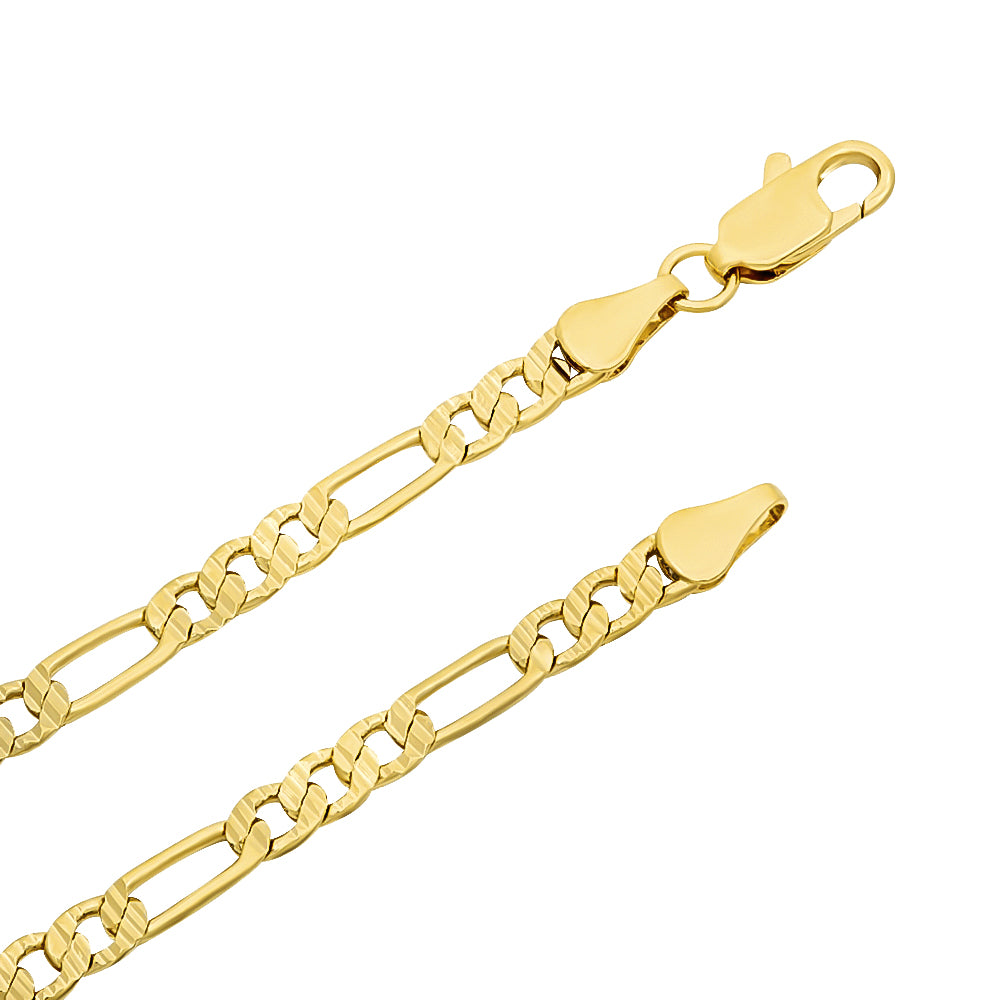 4mm 14k Yellow Gold Plated Flat Figaro Chain Necklace