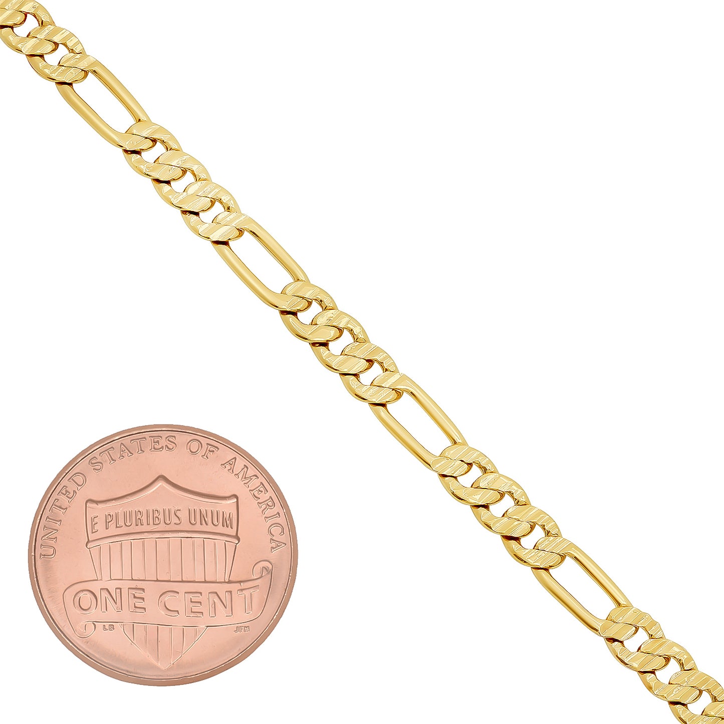 4mm 14k Yellow Gold Plated Flat Figaro Chain Necklace