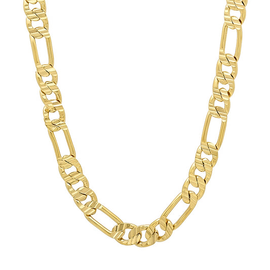 5.7mm 14k Yellow Gold Plated Flat Figaro Chain Necklace + Gift Box