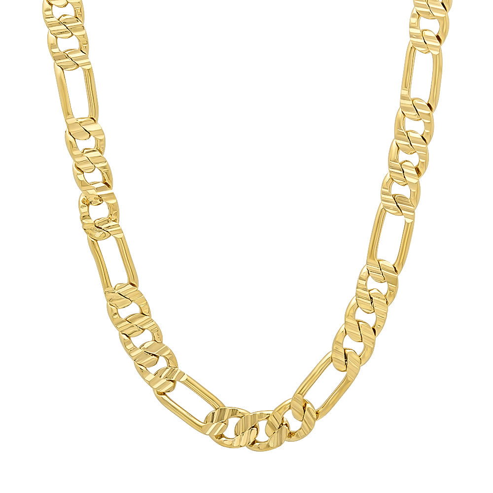 5.7mm 14k Yellow Gold Plated Flat Figaro Chain Necklace