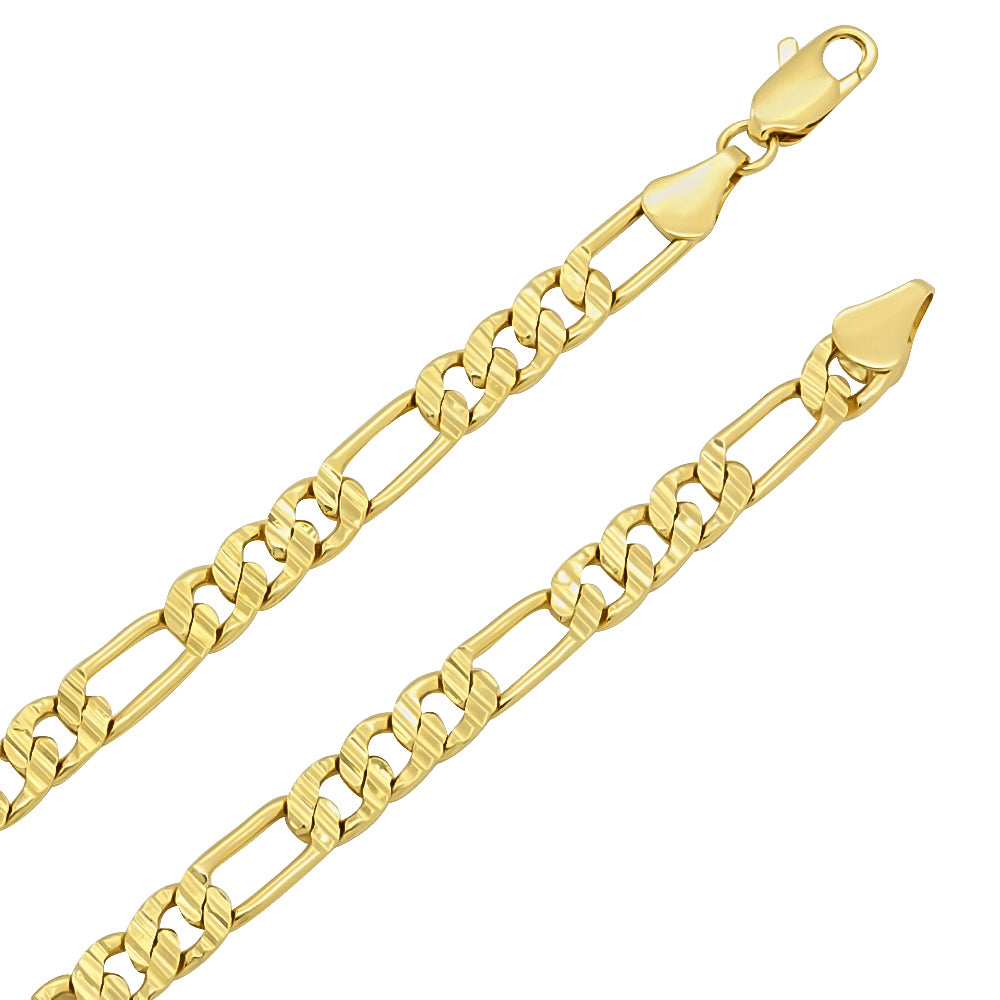 5.7mm 14k Yellow Gold Plated Flat Figaro Chain Necklace