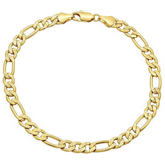 5.7mm Diamond-Cut 14k Yellow Gold Plated Flat Figaro Chain Bracelet