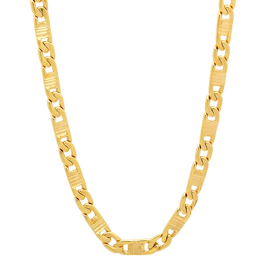 4mm Textured 14k Yellow Gold Plated Flat Mariner Chain Necklace