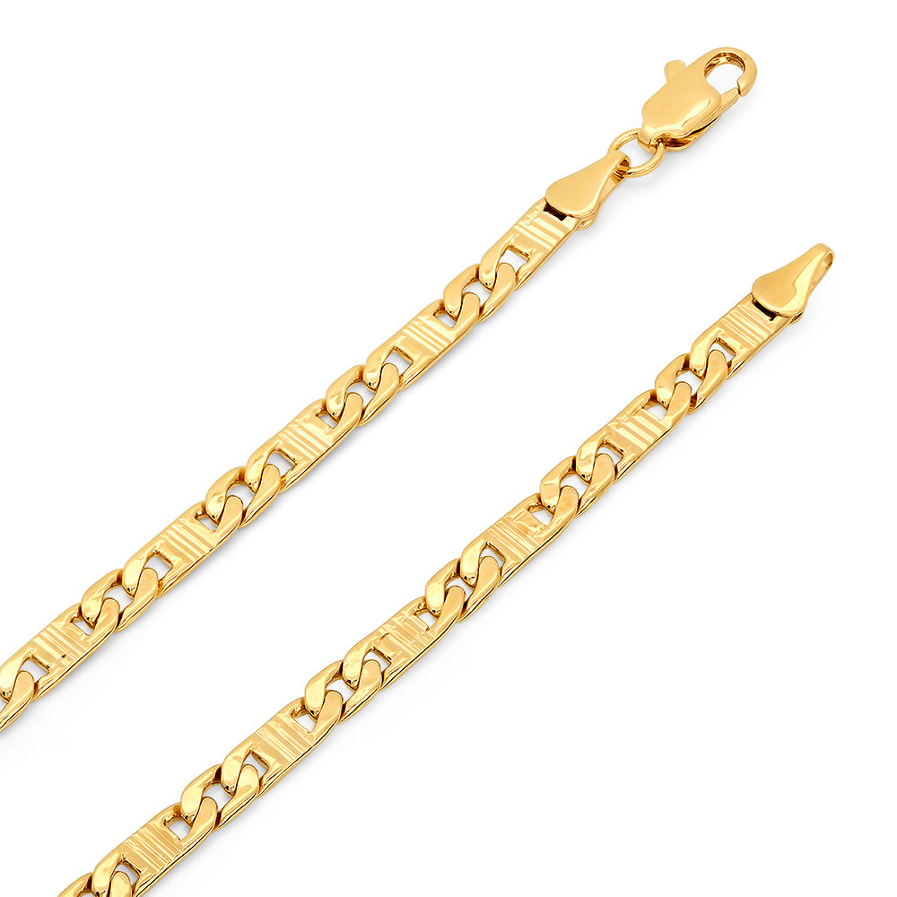 4mm Textured 14k Yellow Gold Plated Flat Mariner Chain Necklace + Gift Box