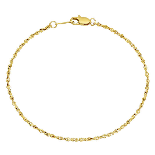 Women's 1.5mm 14k Yellow Gold Plated Twisted Singapore Chain Link Bracelet (SKU: GL-NC1036B)