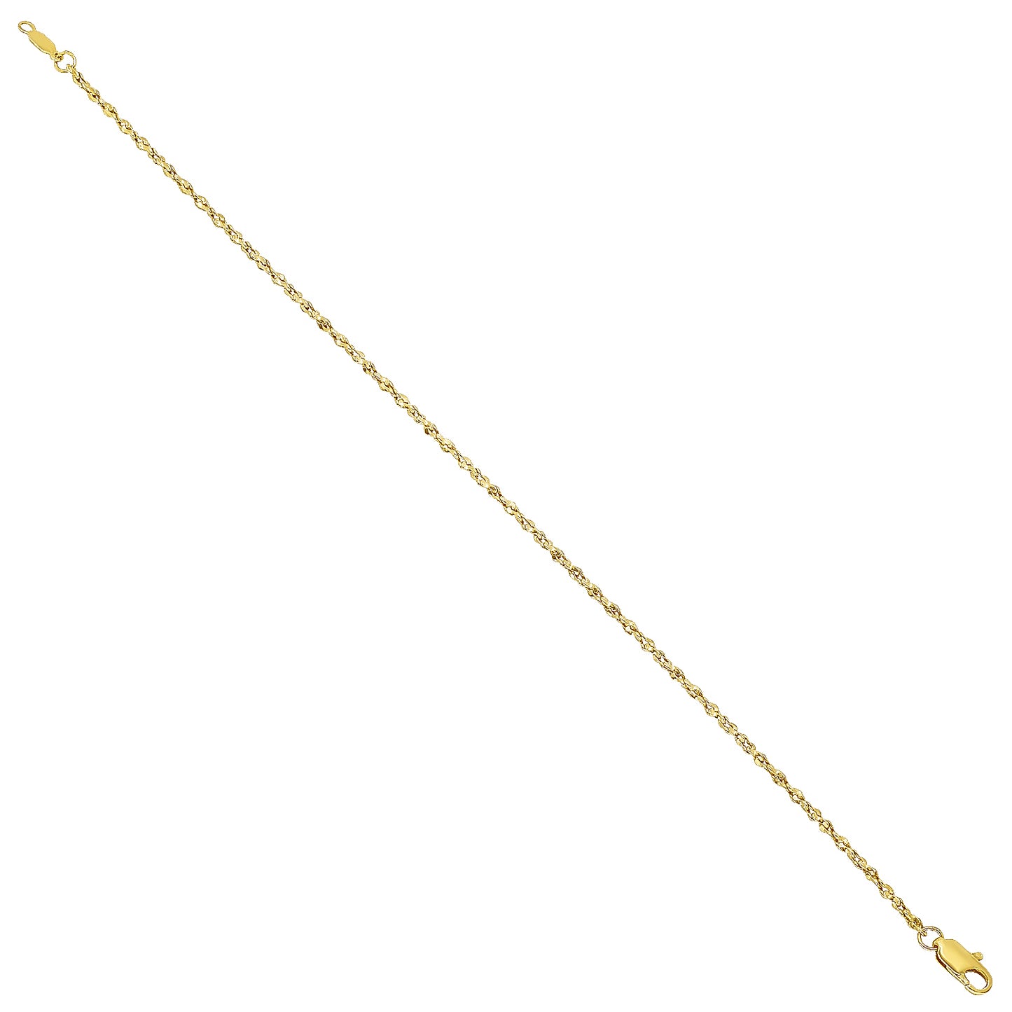 Women's 2mm-3mm Polished 14k Yellow Gold Plated Twisted Singapore Chain Anklet