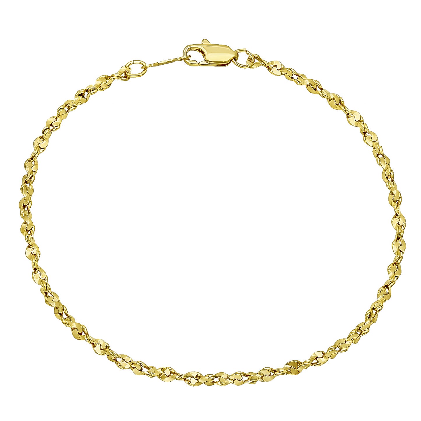 Women's 2mm-3mm Polished 14k Yellow Gold Plated Twisted Singapore Chain Anklet