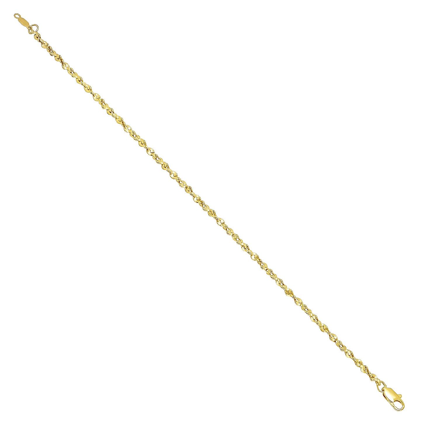 Women's 2mm-3mm Polished 14k Yellow Gold Plated Twisted Singapore Chain Anklet