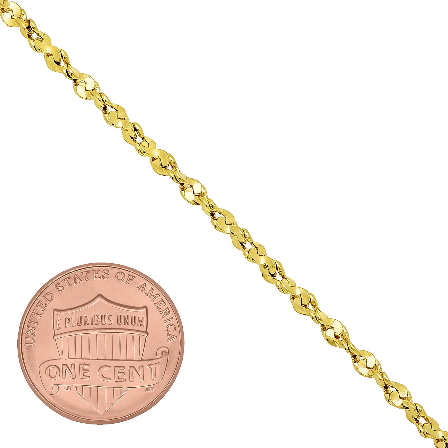 Women's 2mm-3mm Polished 14k Yellow Gold Plated Twisted Singapore Chain Anklet