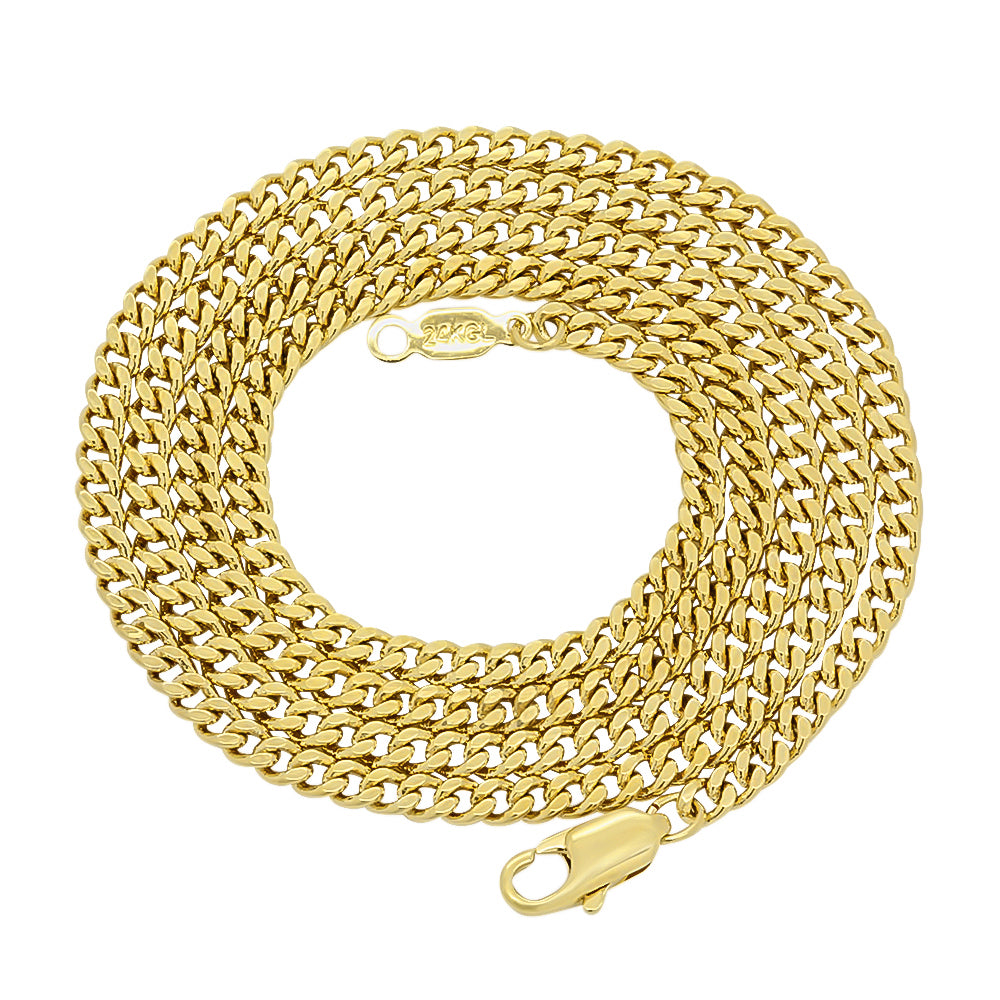 3mm Polished 14k Yellow Gold Plated Flat Cuban Link Curb Chain Necklace