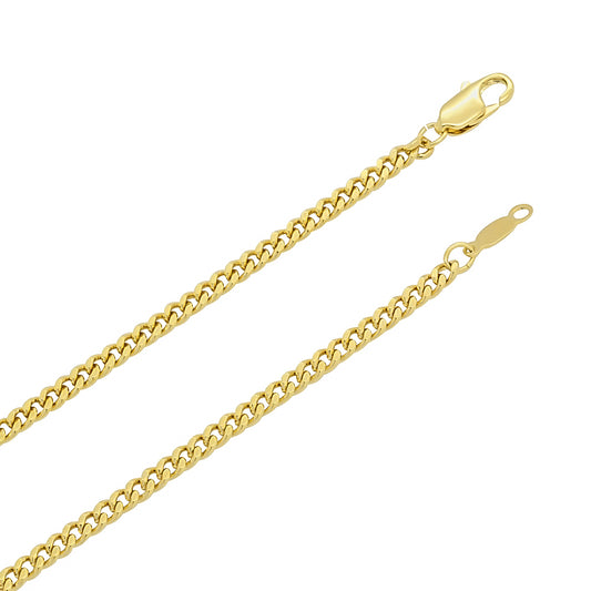 3mm Polished 14k Yellow Gold Plated Flat Cuban Link Curb Chain Necklace + Gift Box