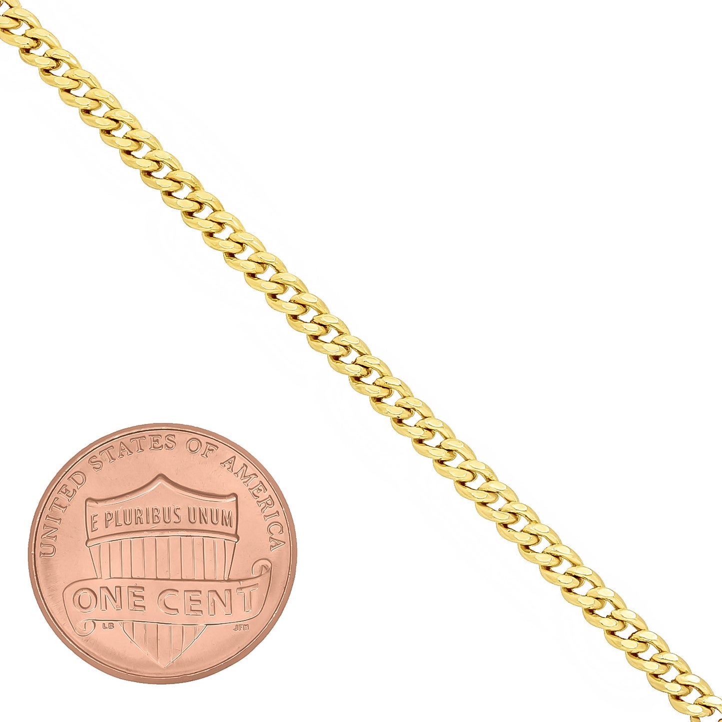 3mm Polished 14k Yellow Gold Plated Flat Cuban Link Curb Chain Necklace