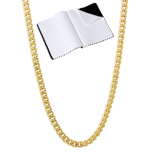 3mm Polished 14k Yellow Gold Plated Flat Cuban Link Curb Chain Necklace