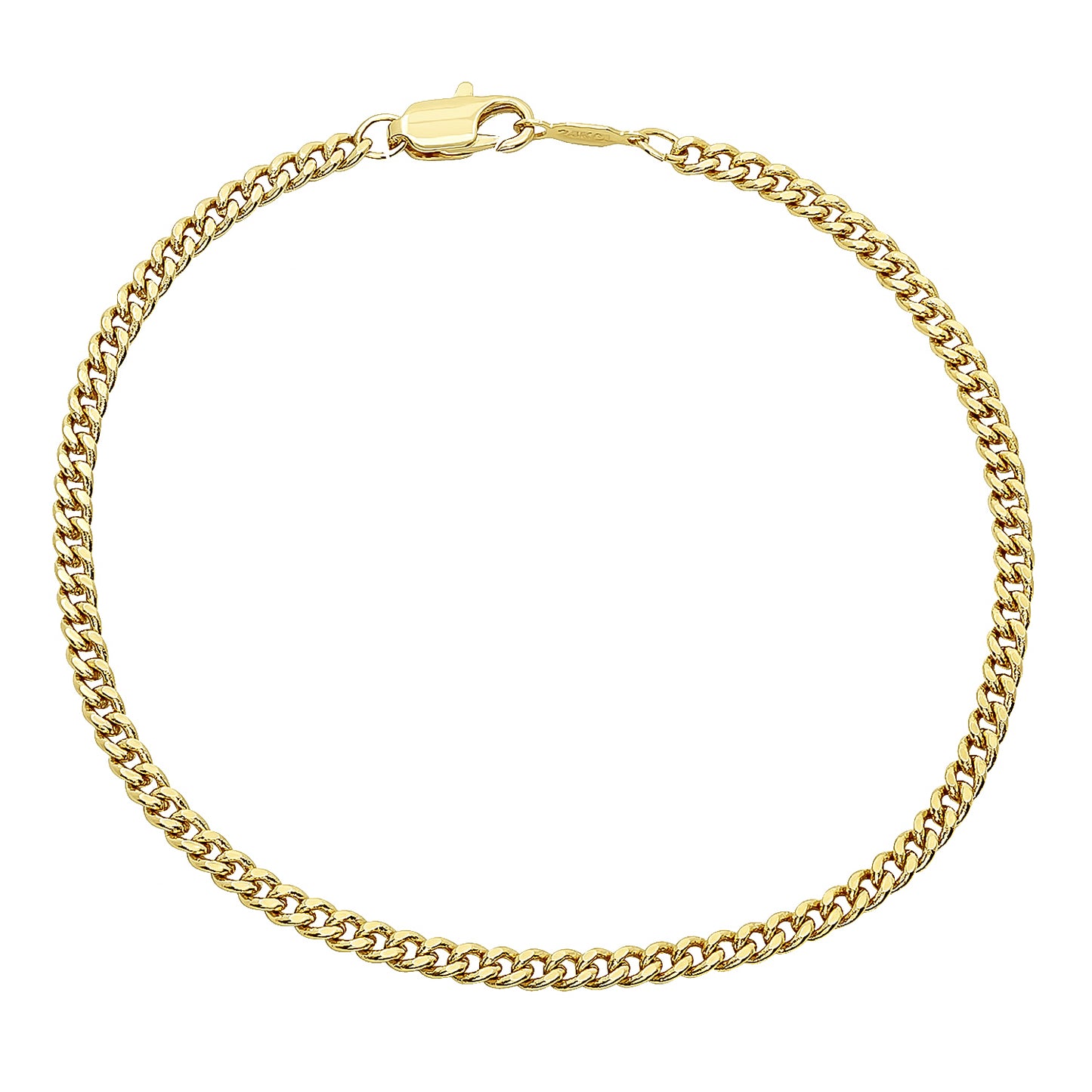 2.2mm 14k Yellow Gold Plated Flat Curb Chain Anklet, 10 inches