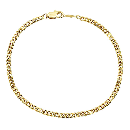 2.2mm 14k Yellow Gold Plated Flat Curb Chain Bracelet (SKU: GL-NC1025B)