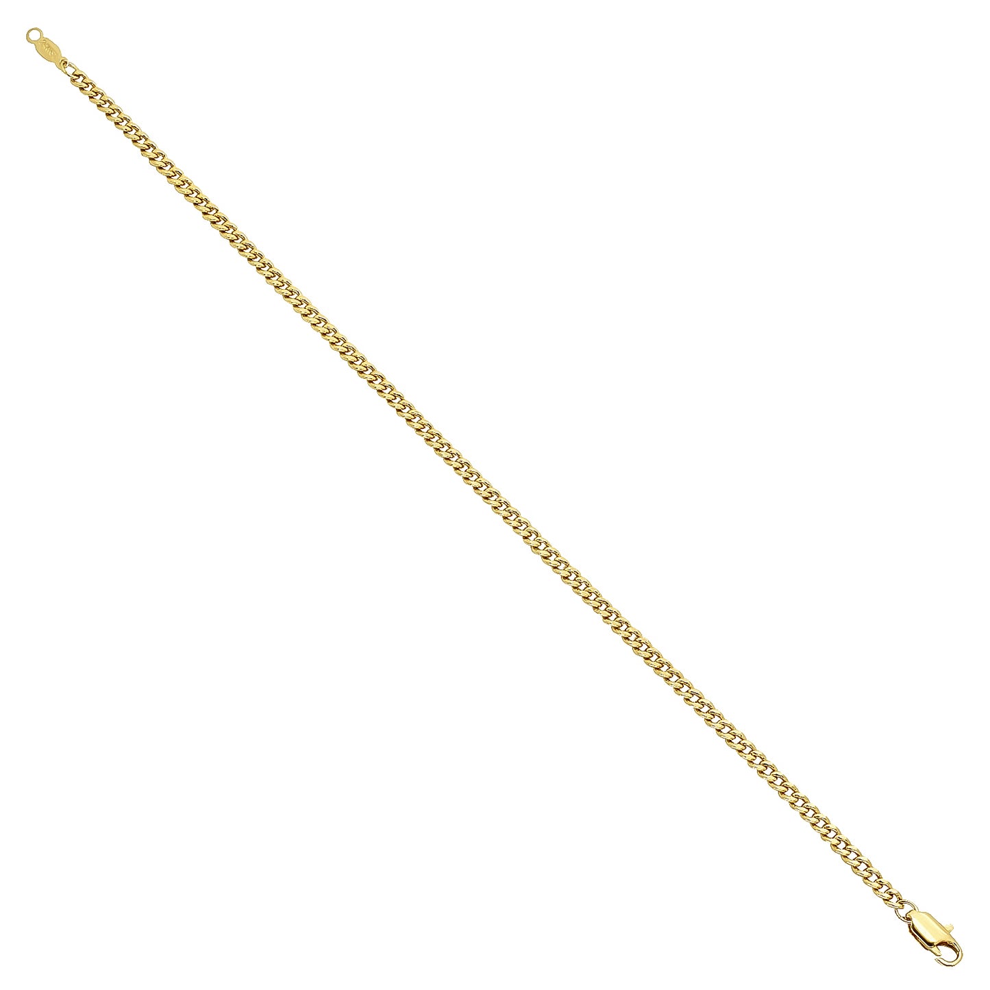 3mm Polished 14k Yellow Gold Plated Flat Cuban Link Curb Chain Necklace