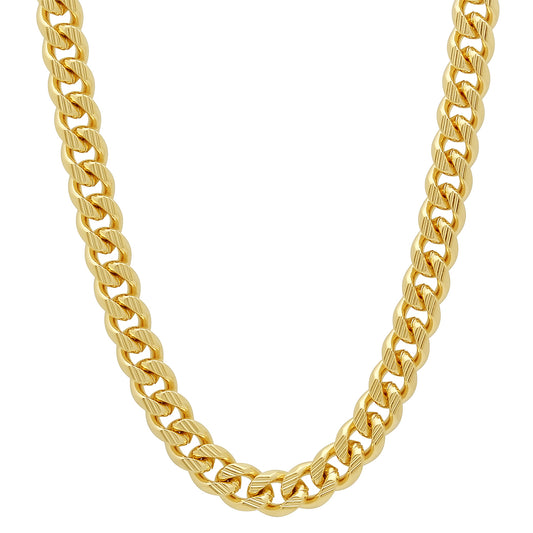 7mm 14k Yellow Gold Plated Beveled Curb Chain Necklace