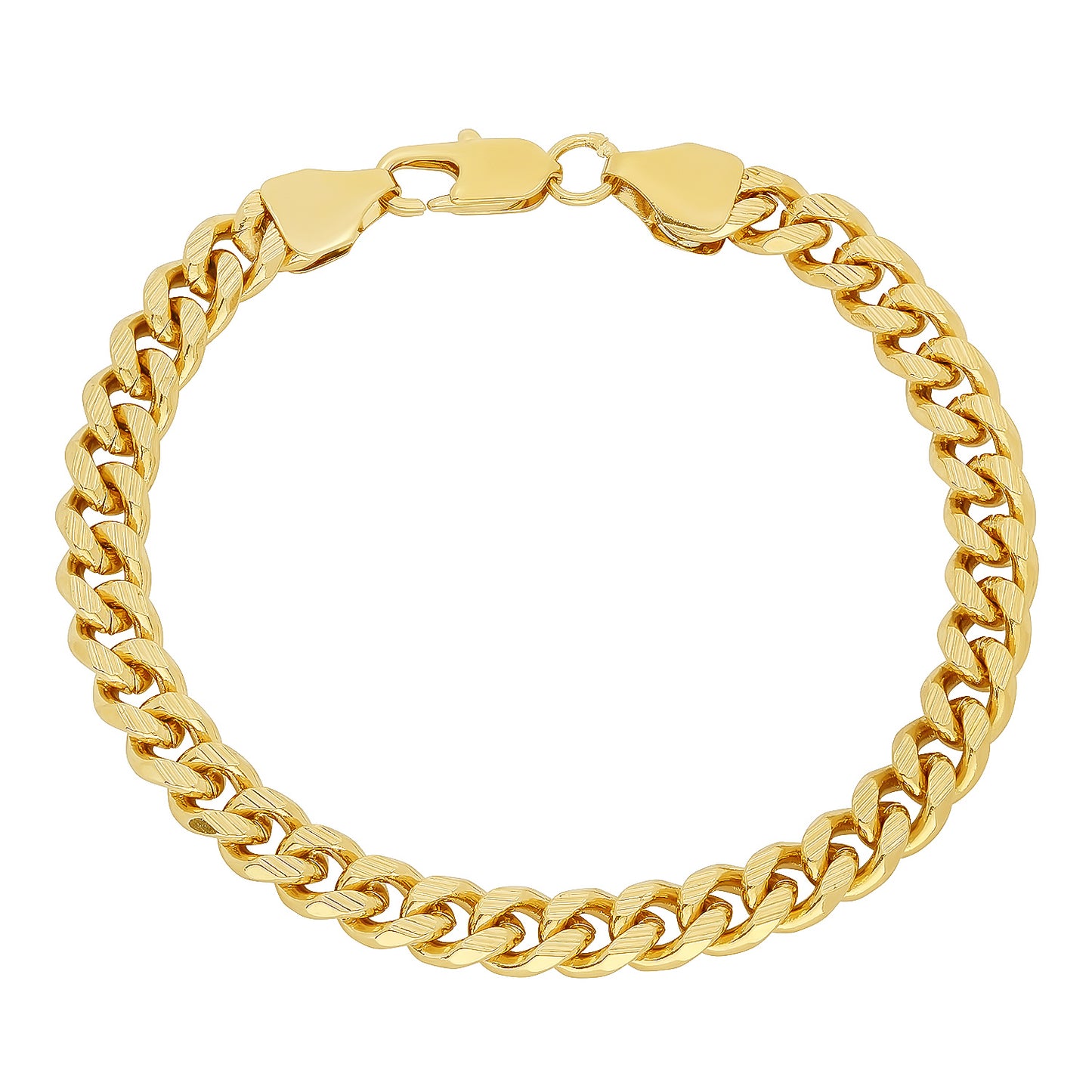 7mm 14k Yellow Gold Plated Gold Flat Cuban Link Curb Chain Necklace + Bracelet Set