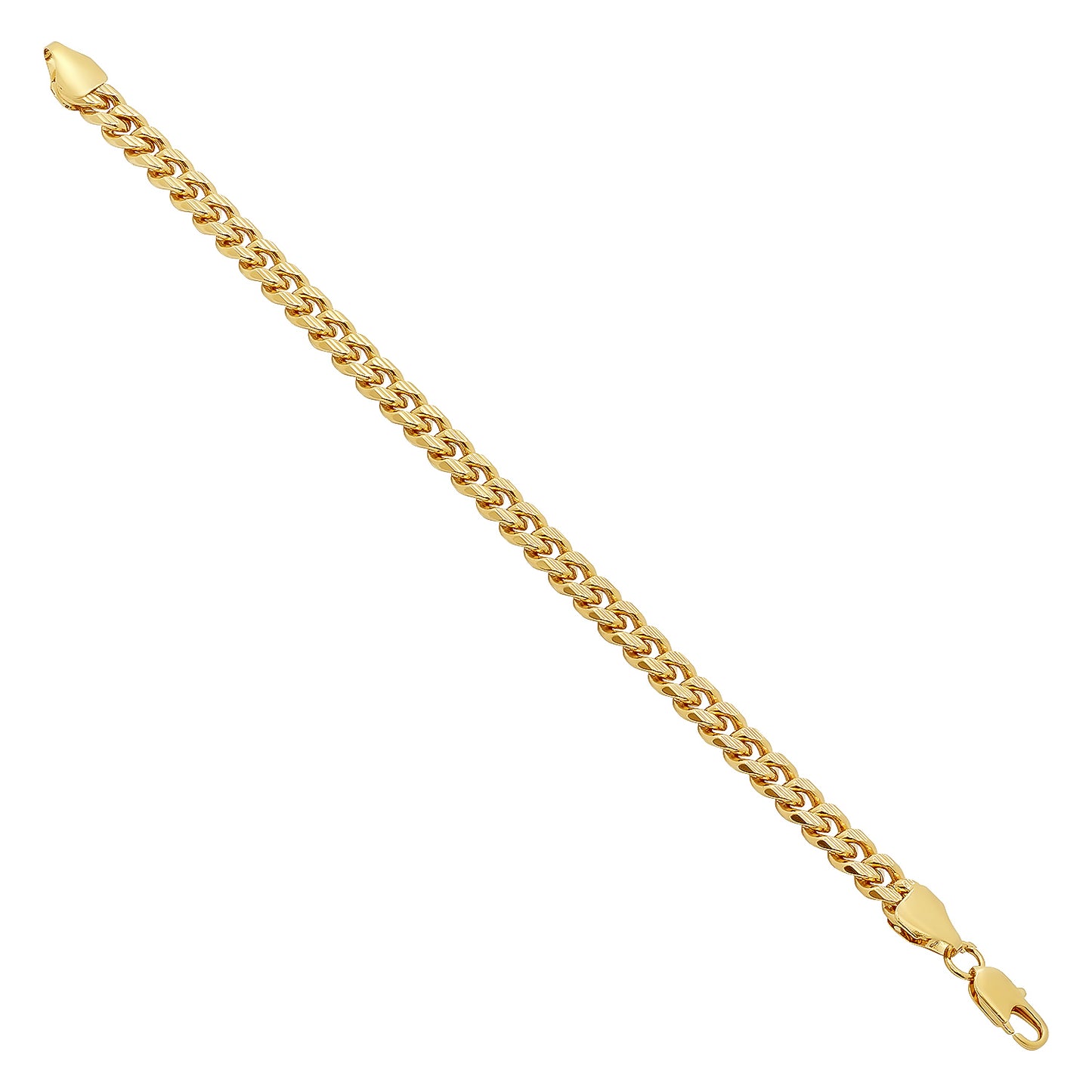 7mm Diamond-Cut 14k Yellow Gold Plated Beveled Curb Chain Link Bracelet (SKU: GL-033CB)