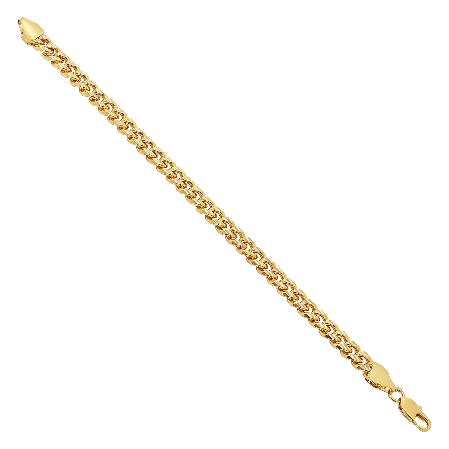 7mm Diamond-Cut 14k Yellow Gold Plated Beveled Curb Chain Link Bracelet