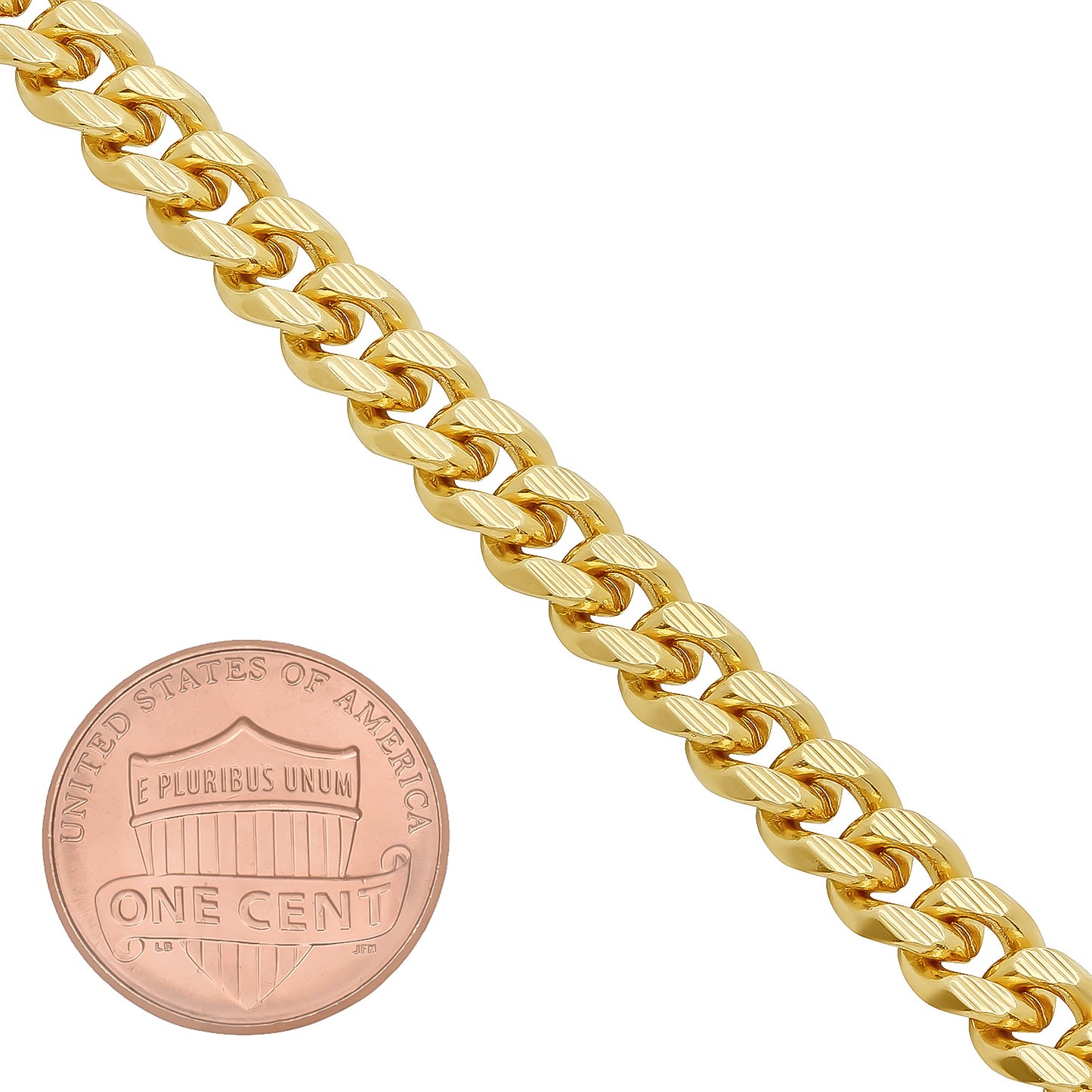 7mm Diamond-Cut 14k Yellow Gold Plated Beveled Curb Chain Link Bracelet