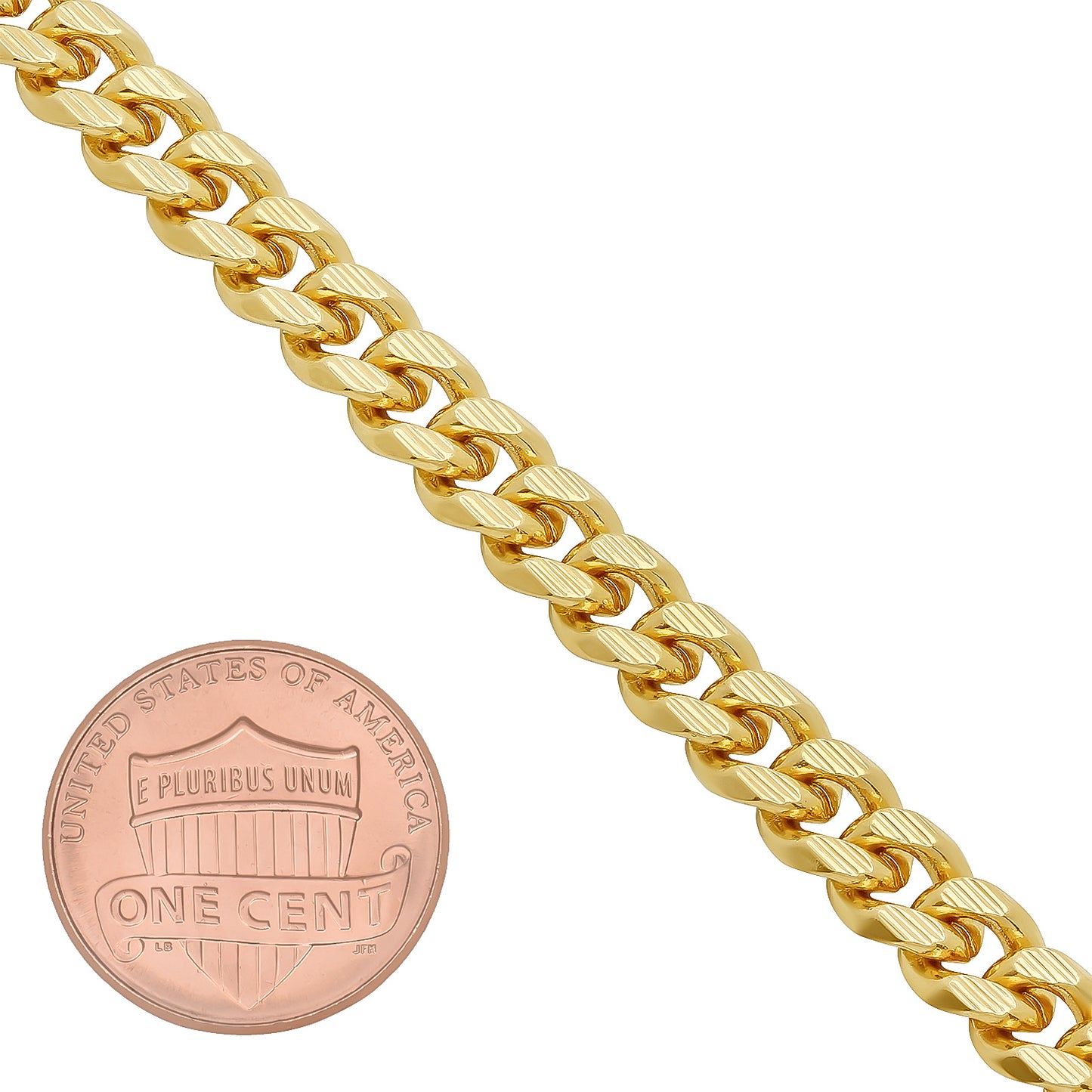 7mm Diamond-Cut 14k Yellow Gold Plated Beveled Curb Chain Link Bracelet (SKU: GL-033CB)