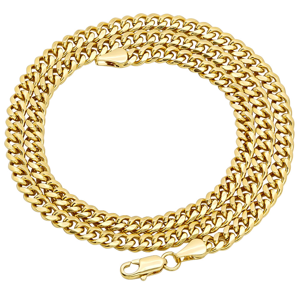 4mm-14mm 14k Yellow Gold Plated Flat Cuban Link Curb Chain Necklace