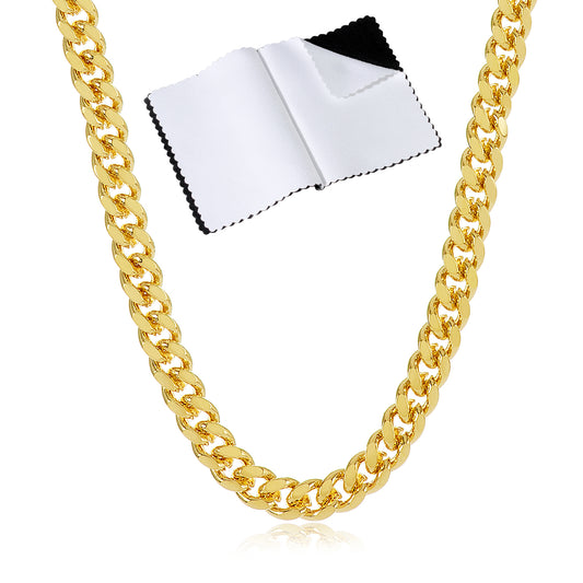 4mm 14k Yellow Gold Plated Beveled Curb Chain Necklace + Gift Box