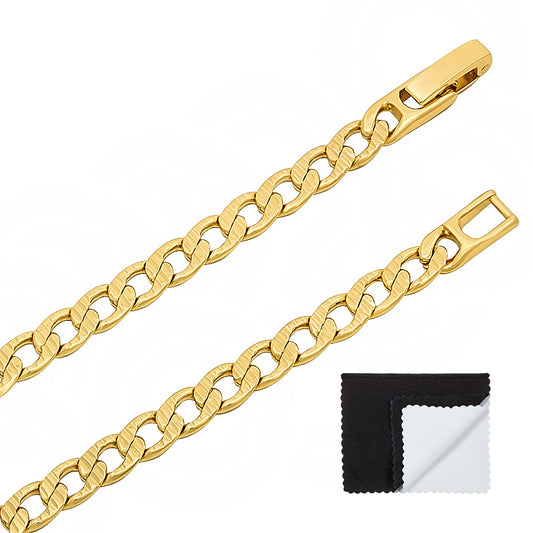 5mm 14k Yellow Gold Plated Flat Cuban Link Curb Chain Necklace + Gift Box