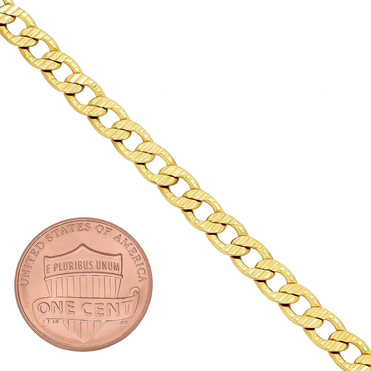 5mm Diamond-Cut 14k Yellow Gold Plated Beveled Curb Chain Link Bracelet (SKU: GL-033HB)