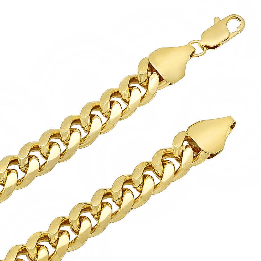 4mm-14mm 14k Yellow Gold Plated Flat Cuban Link Curb Chain Necklace