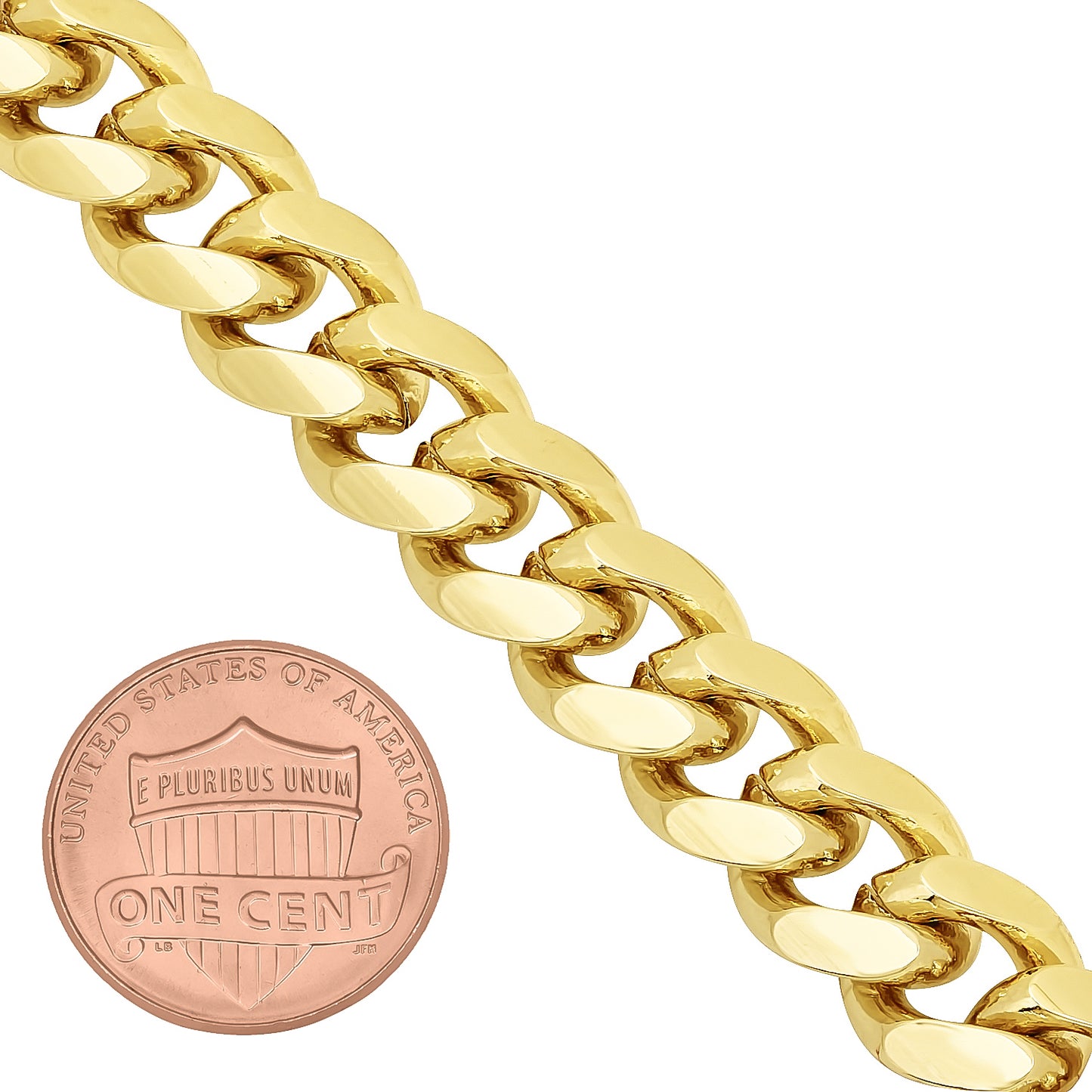 4mm-14mm 14k Yellow Gold Plated Flat Cuban Link Curb Chain Necklace