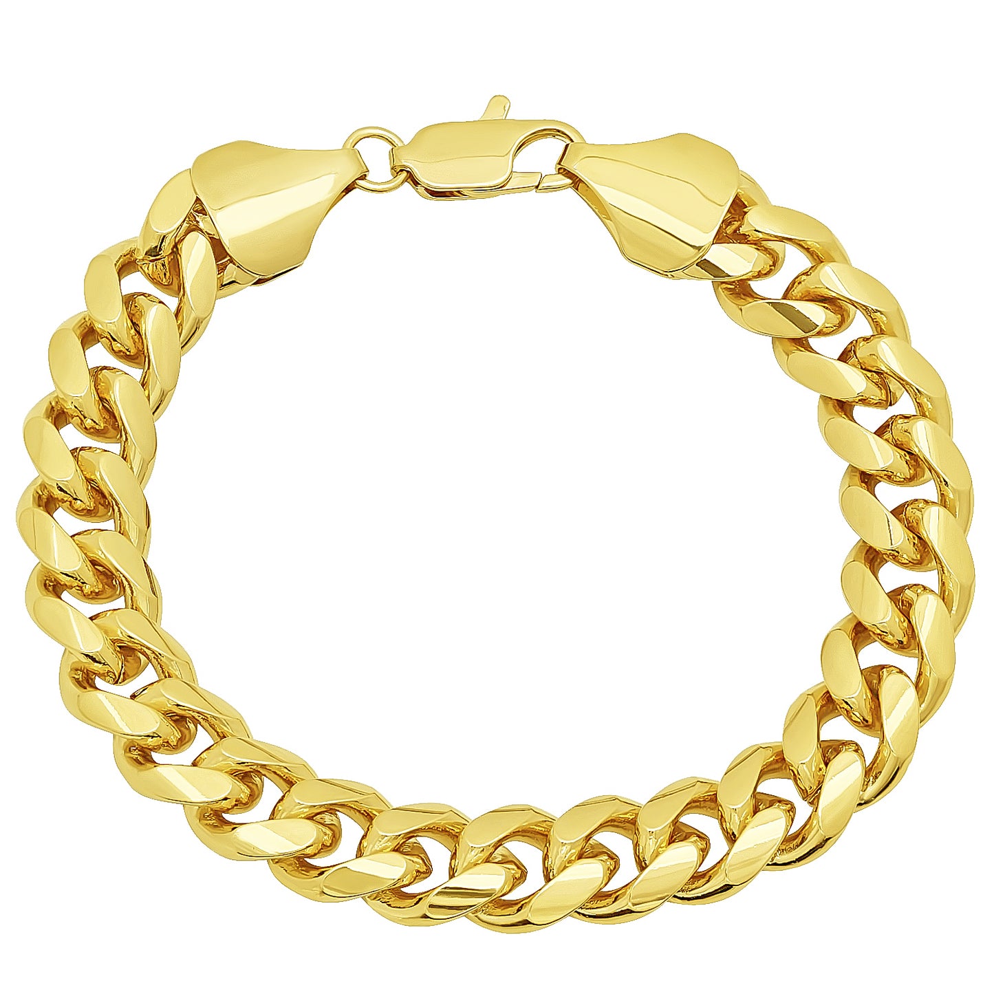 Men's 11mm 14k Yellow Gold Plated Flat Curb Chain Bracelet