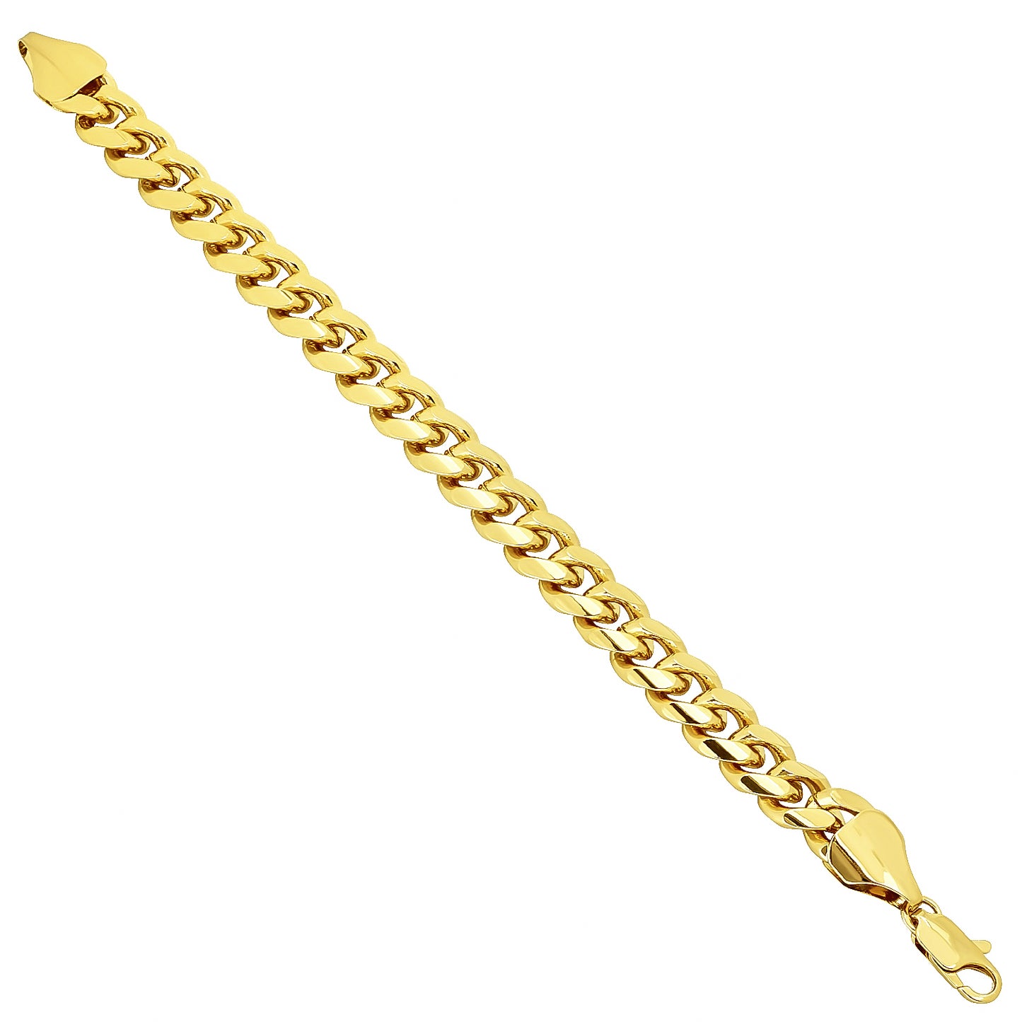 Men's 11mm 14k Yellow Gold Plated Flat Curb Chain Bracelet