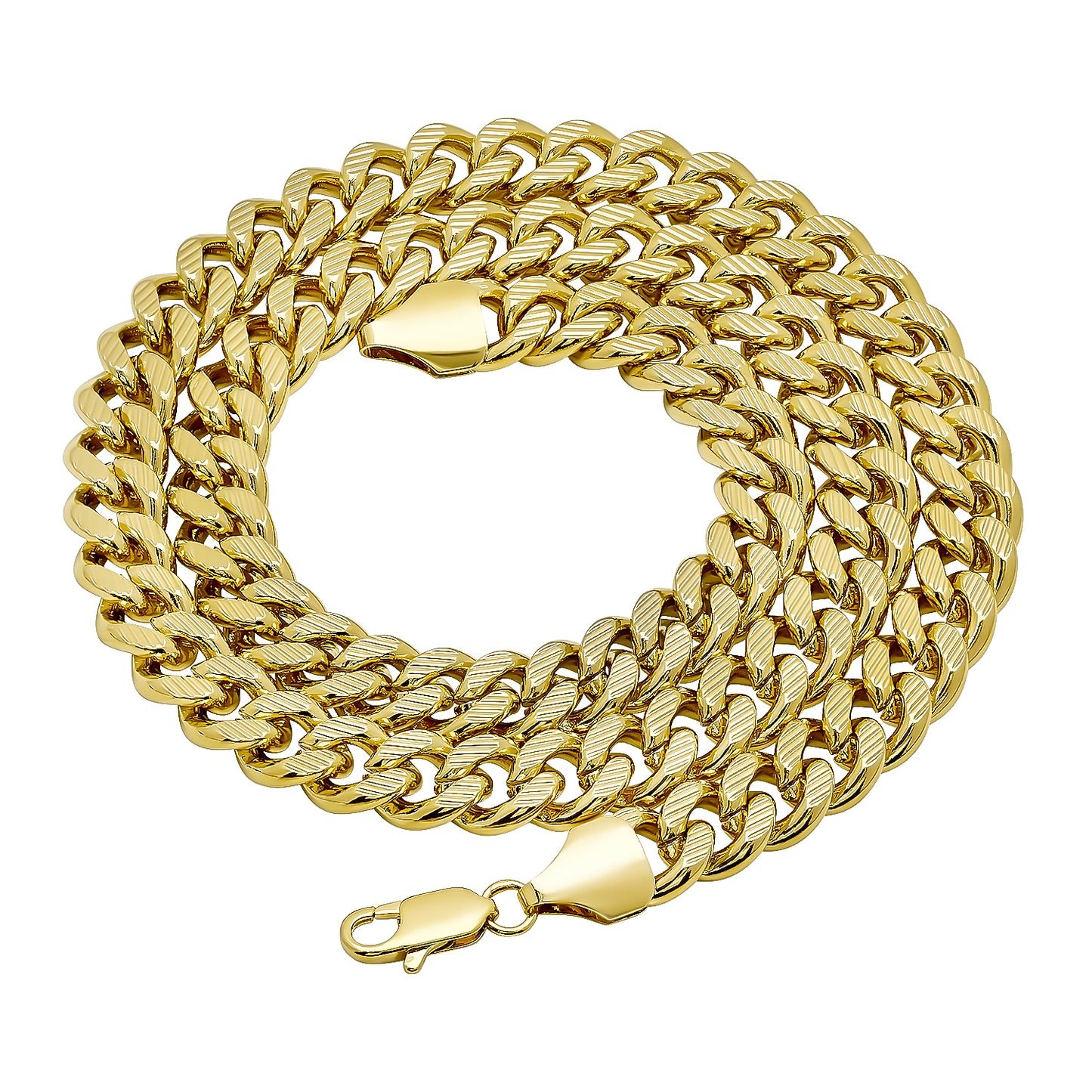 11mm 14k Yellow Gold Plated Flat Miami Cuban Link Chain Necklace