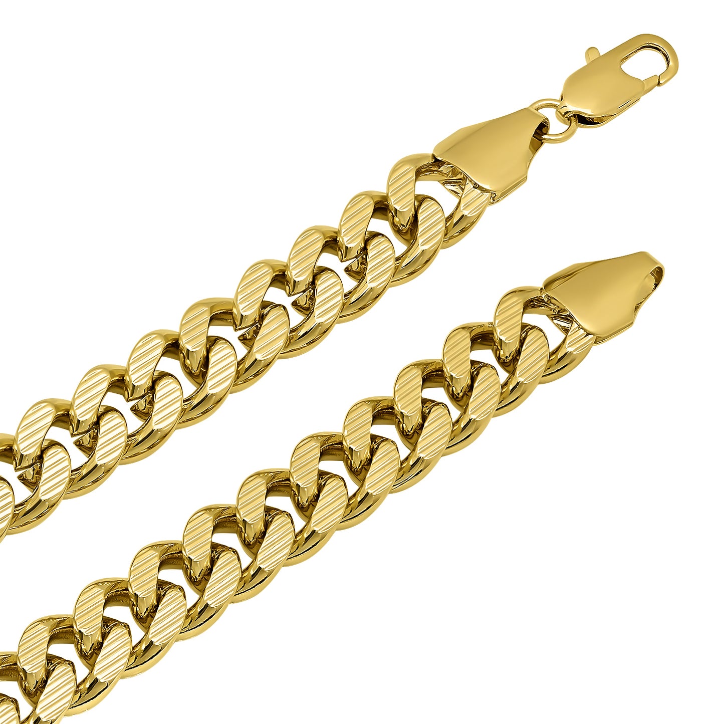 11mm 14k Yellow Gold Plated Flat Miami Cuban Link Chain Necklace