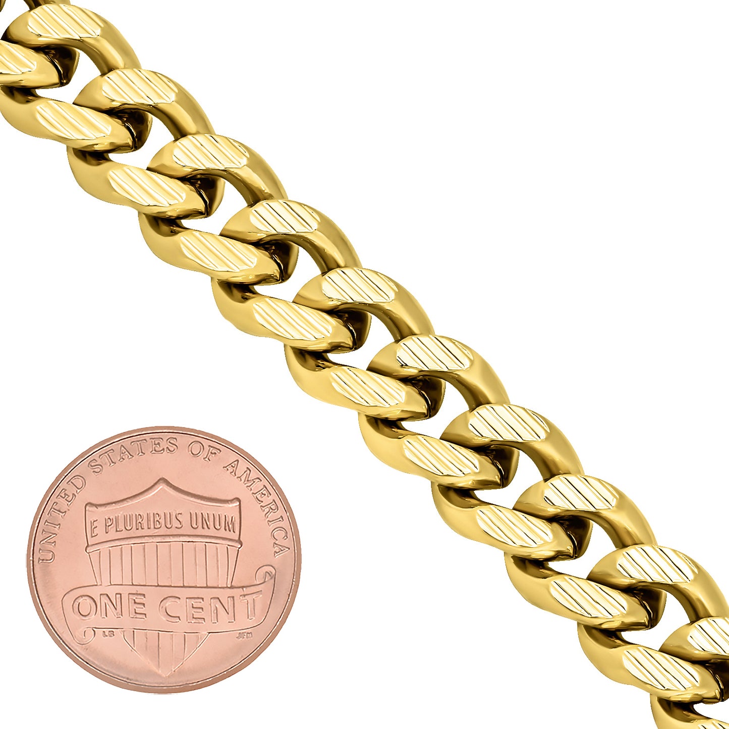 11mm 14k Yellow Gold Plated Flat Miami Cuban Link Chain Necklace