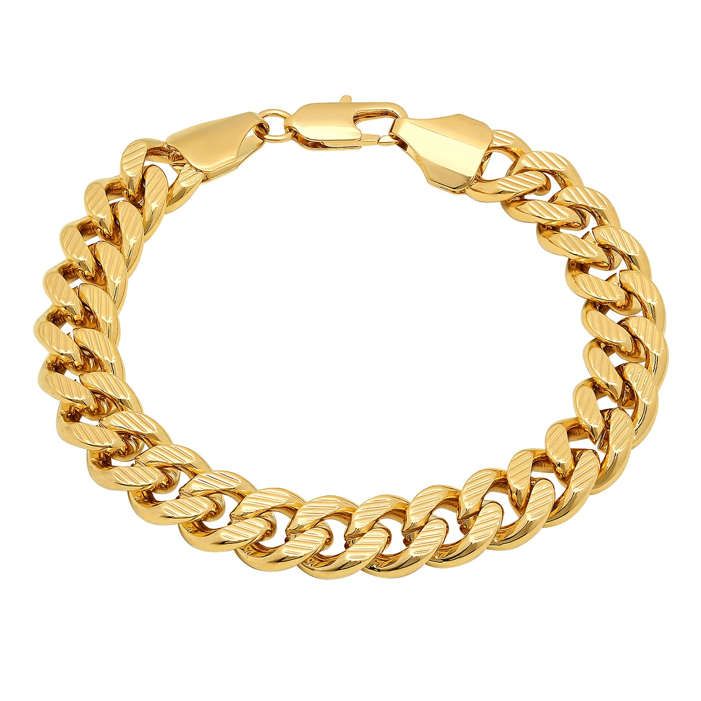 11mm 14k Yellow Gold Plated Flat Miami Cuban Link Chain Necklace