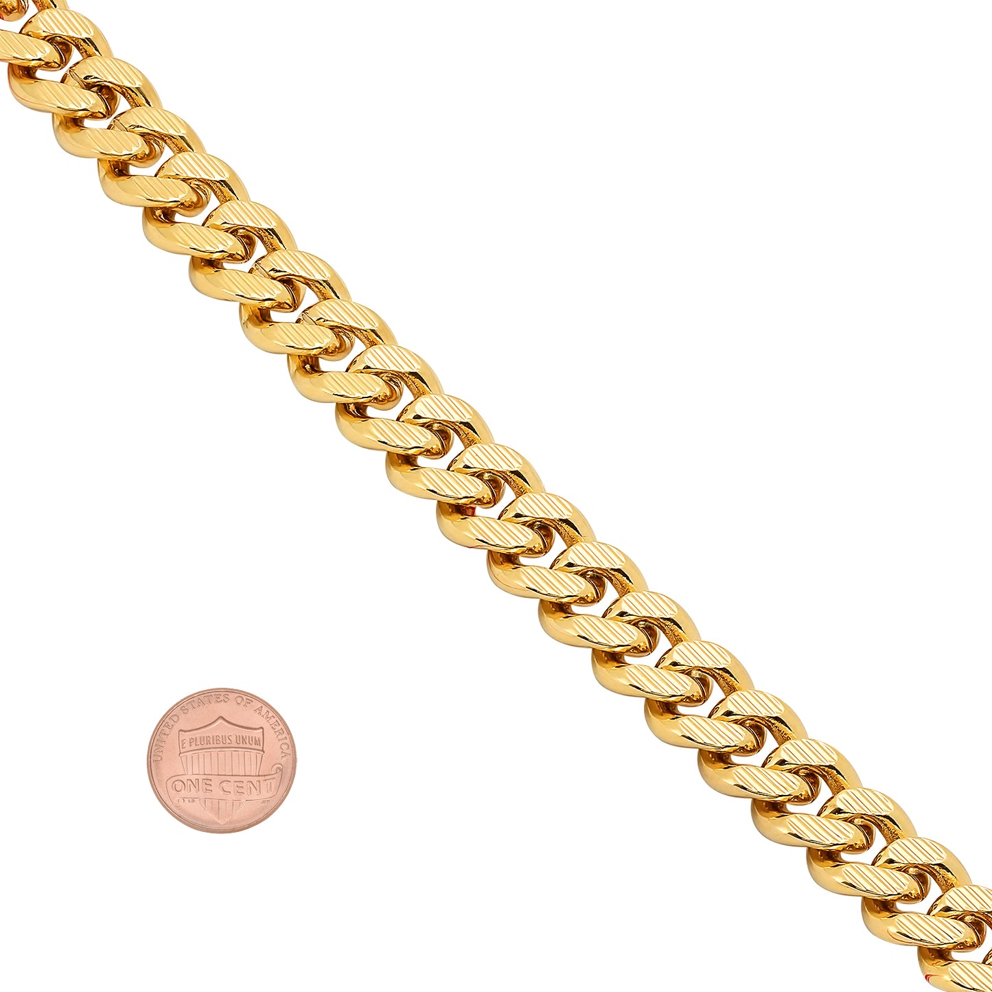 11mm 14k Yellow Gold Plated Flat Miami Cuban Link Chain Necklace