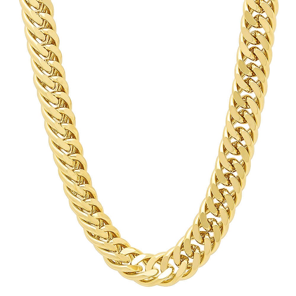 8.5mm Polished 14k Yellow Gold Plated Beveled Curb Chain Necklace