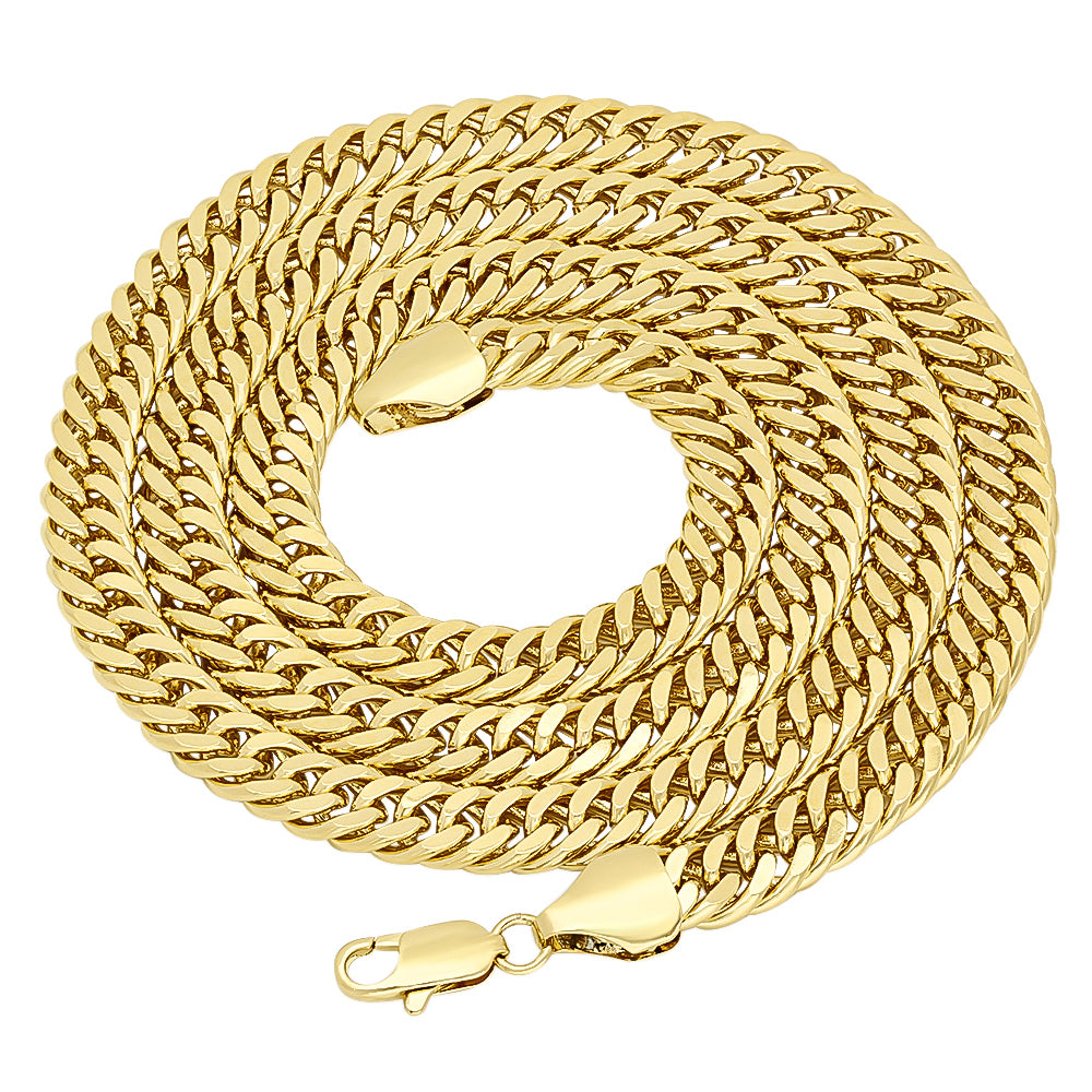 8.5mm Polished 14k Yellow Gold Plated Beveled Curb Chain Necklace