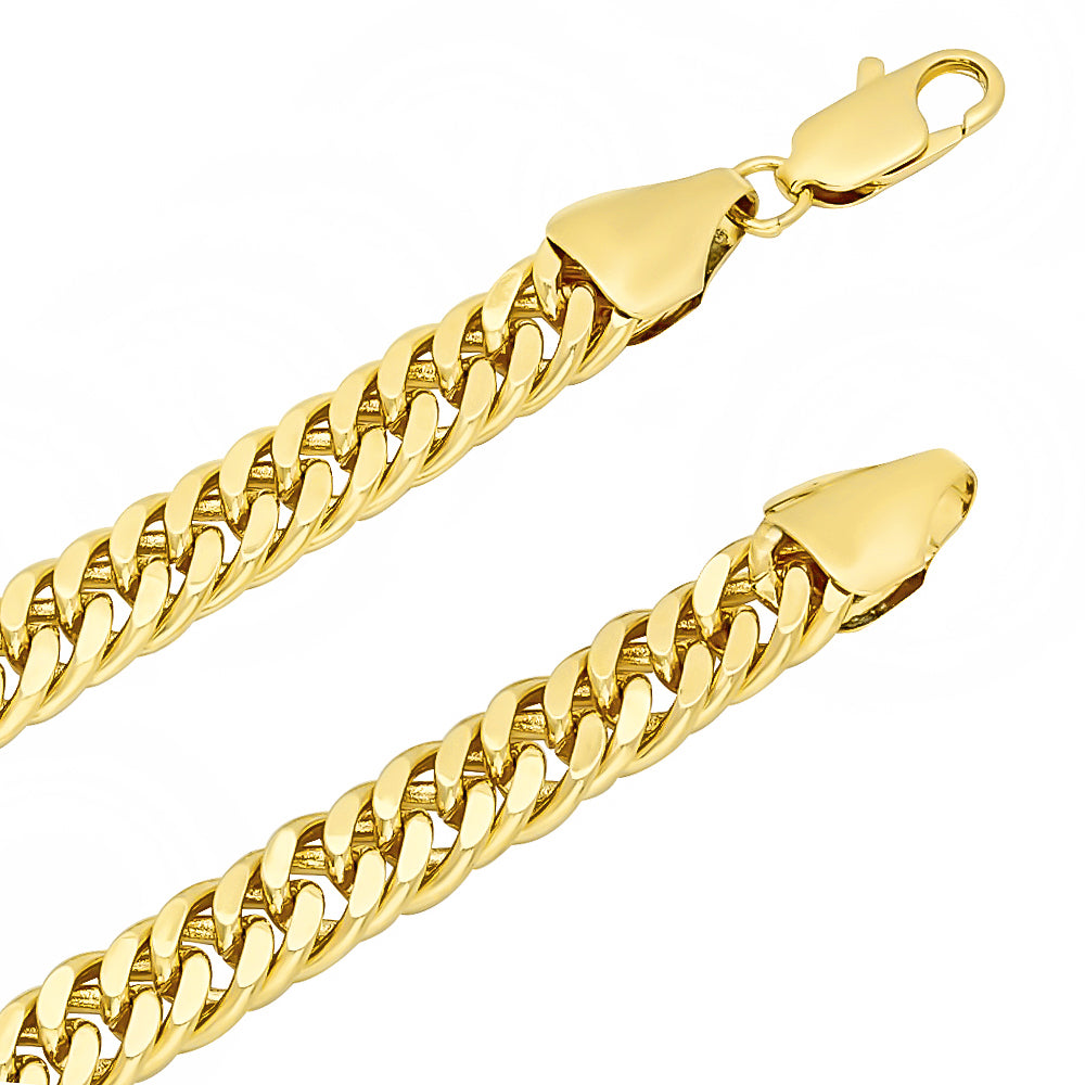 8.5mm Polished 14k Yellow Gold Plated Beveled Curb Chain Necklace