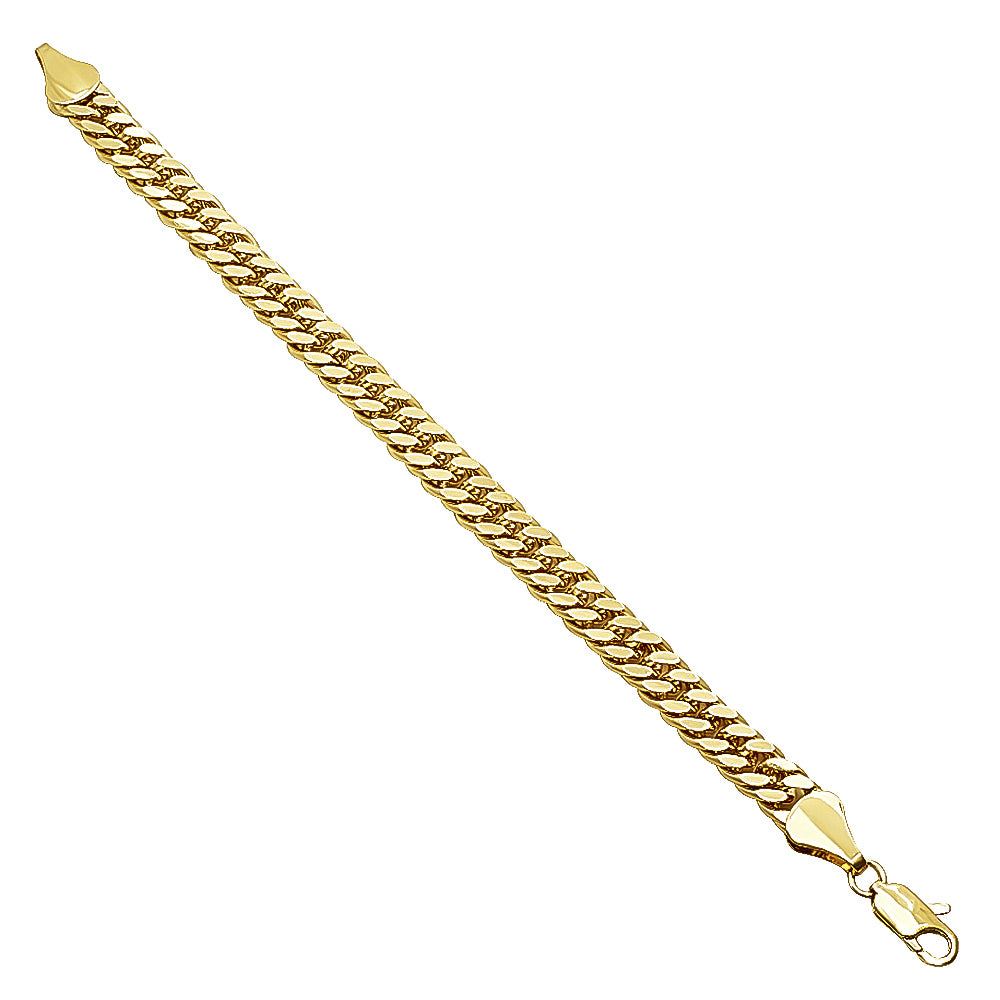 8.5mm 14k Yellow Gold Plated Beveled Curb Chain Bracelet + Gift Box