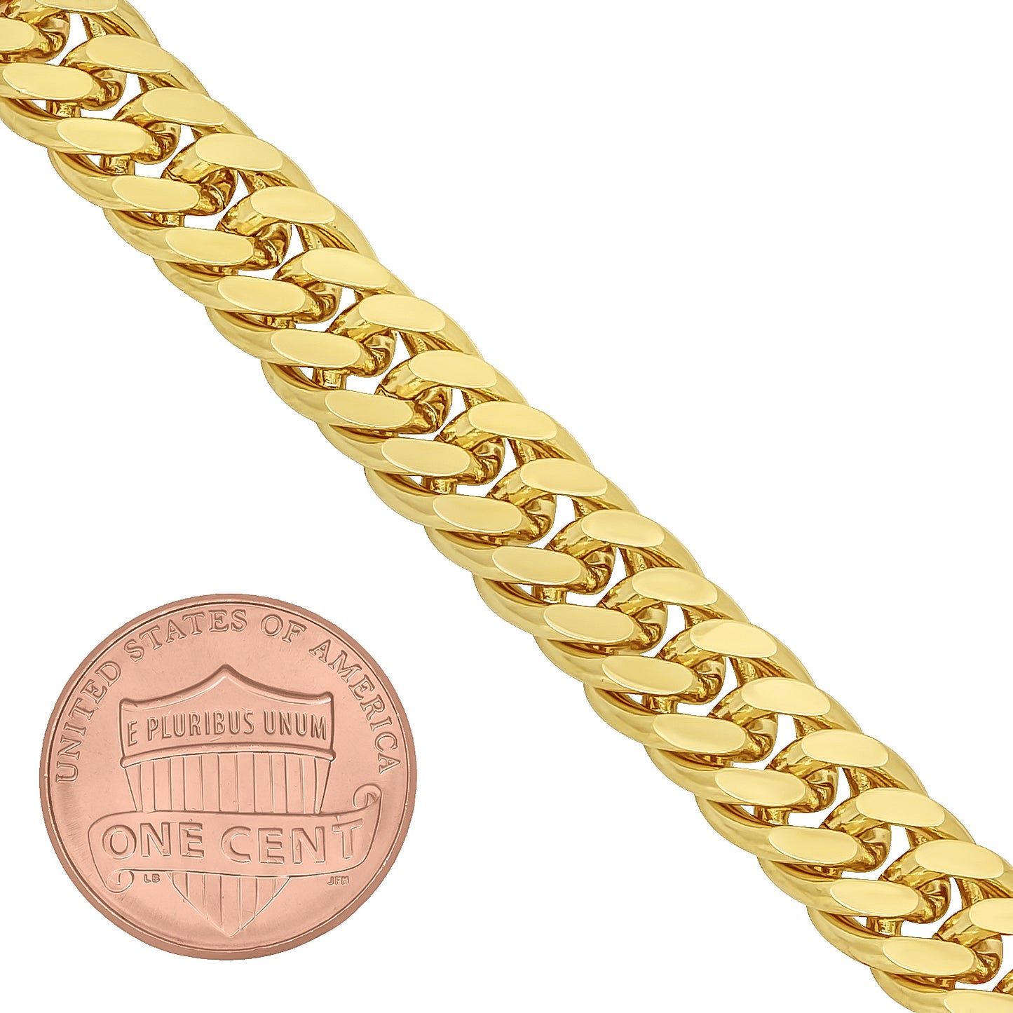 8.5mm Polished 14k Yellow Gold Plated Beveled Curb Chain Necklace