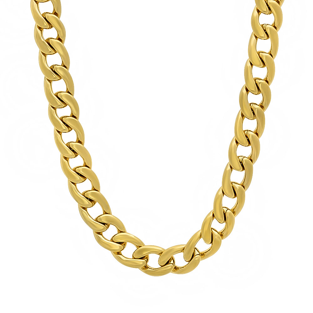 7mm-9mm 0.25 mils (6 microns) 14k Yellow Gold Plated Cuban Link Curb Chain Necklace or Bracelet, 16'-36' (SKU: GL-CURB-ROUNDED)