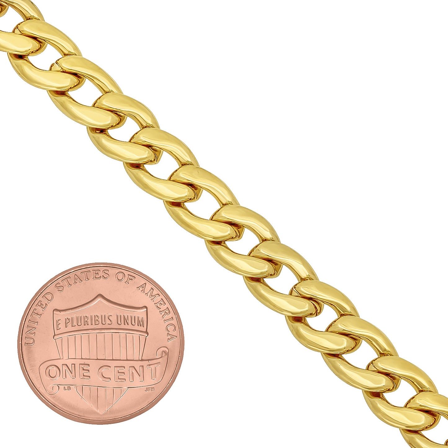 7mm Polished 14k Yellow Gold Plated Flat Cuban Link Curb Chain Necklace