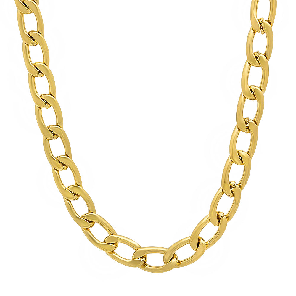 Men's 9mm 25 mills 14k Gold Plated Cuban Link Chain Necklace, 7'8'9'16'18'20'22'24'30'36" (SKU: GL-036C)