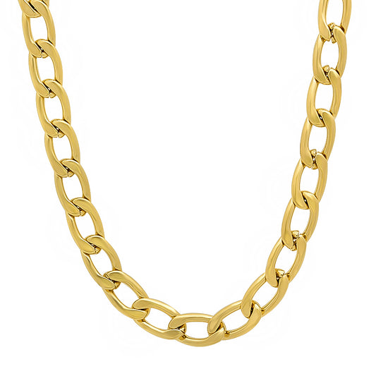 9mm 14k Yellow Gold Plated Flat Cuban Link Curb Chain Necklace